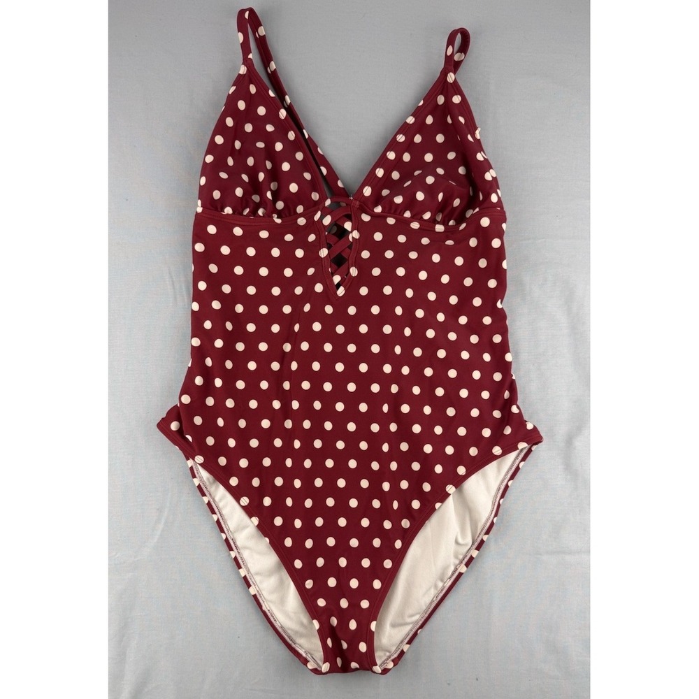 Adore Me Polka Dot One Piece Swimsuit Lace Up Red XL Retro